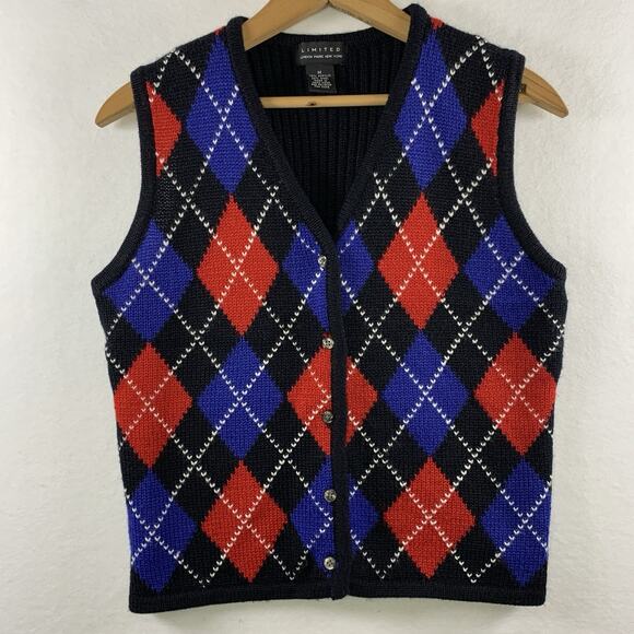 VTG The Limited Womens Y2K Argyle Sweater Vest Sz S/M Preppy Academia Old Money - Picture 1 of 8